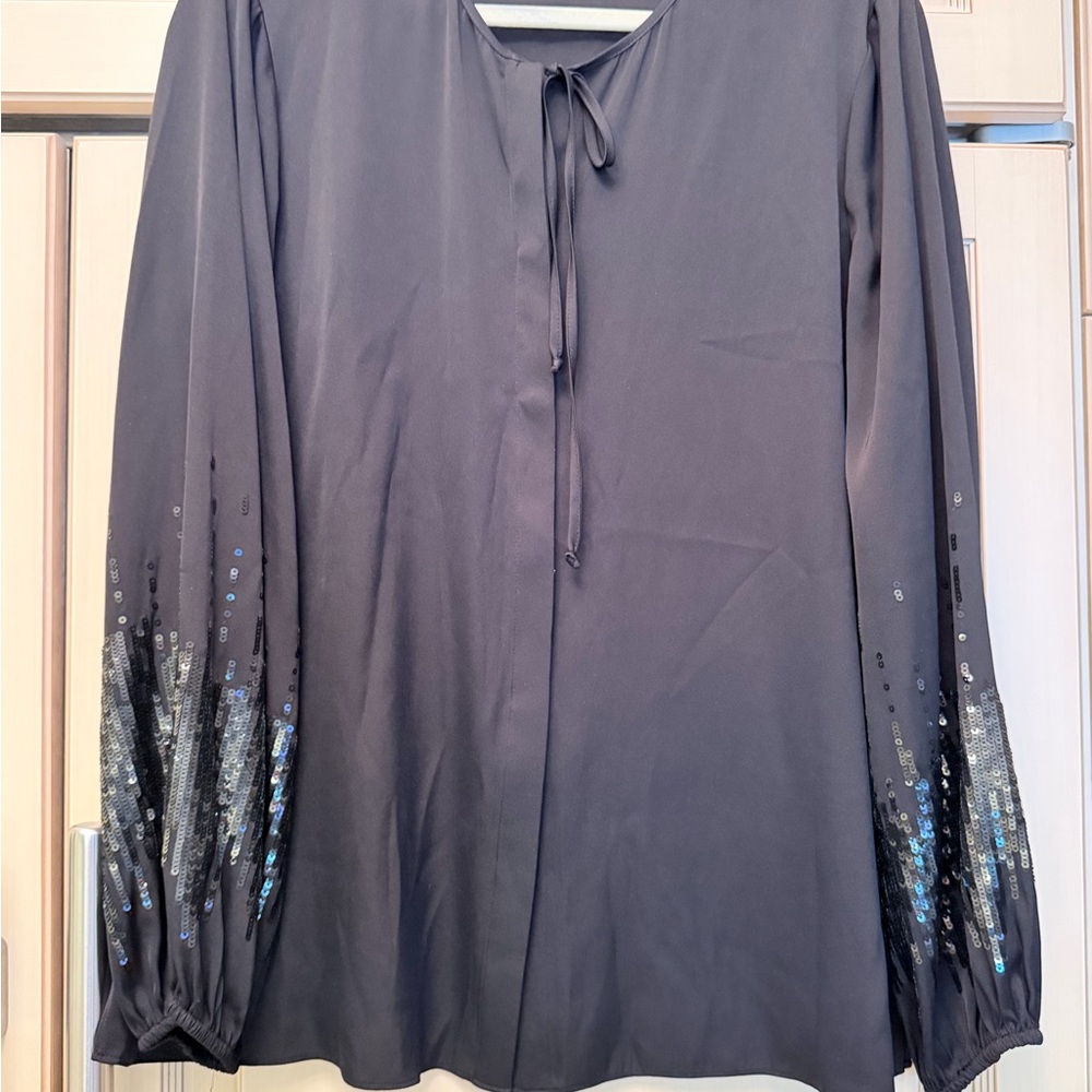 Kobi Halperin Silk Blouse with Sequin Sleeves